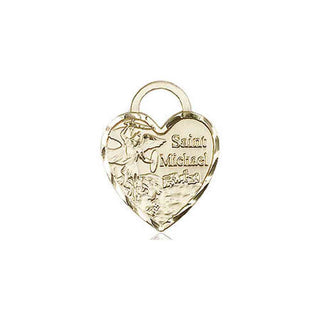 14kt Gold Filled Saint Michael Heart Medal Engraved Catholic Saint Jewelry