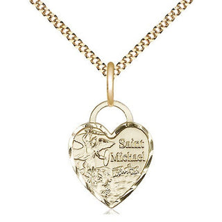 14kt Gold Filled Saint Michael Heart Medal Religious Jewelry Engraved Catholic Saint Jewelry