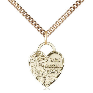 14kt Gold Filled Saint Michael Heart Medal Religious Jewelry Engraved Catholic Saint Jewelry