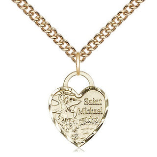 14kt Gold Filled Saint Michael Heart Medal Religious Jewelry Engraved Catholic Saint Jewelry