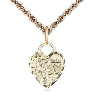 14kt Gold Filled Saint Michael Heart Medal Religious Jewelry Engraved Catholic Saint Jewelry