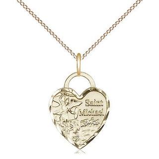 14kt Gold Saint Michael Heart Medal Engraved Catholic Saint Jewelry