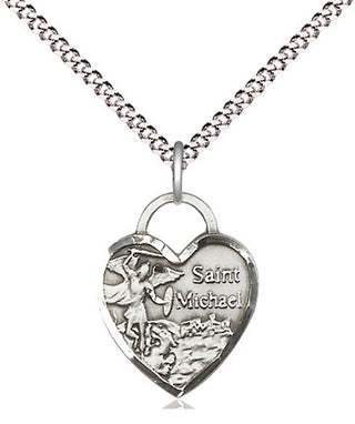 Sterling Silver Saint Michael Heart Medal Religious Jewelry Engraved Catholic Saint Jewelry