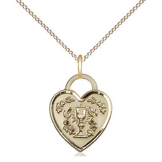 14kt Gold Communion Heart Medal Engraved Catholic Saint Jewelry