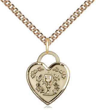 14kt Gold Communion Heart Medal Engraved Catholic Saint Jewelry