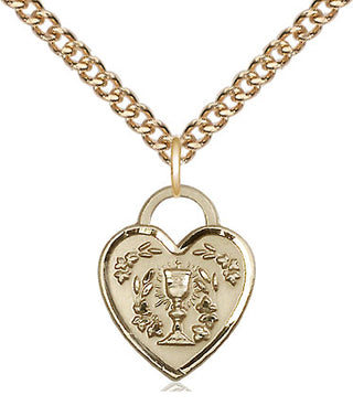 14kt Gold Communion Heart Medal Engraved Catholic Saint Jewelry