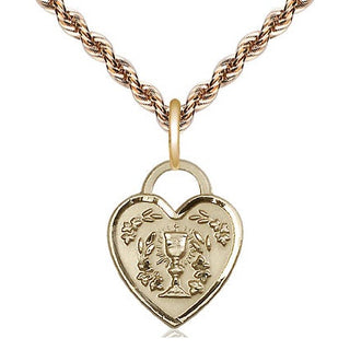 14kt Gold Communion Heart Medal Engraved Catholic Saint Jewelry