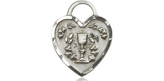 Sterling Silver Communion Heart Medal Engraved Catholic Saint Jewelry