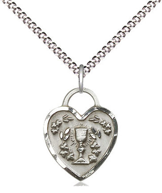 Sterling Silver Communion Heart Medal Religious Jewelry Engraved Catholic Saint Jewelry