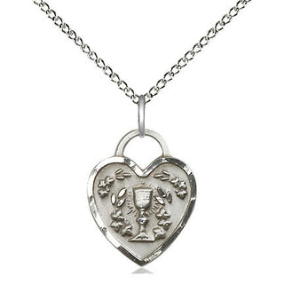 Sterling Silver Communion Heart Medal Religious Jewelry Engraved Catholic Saint Jewelry