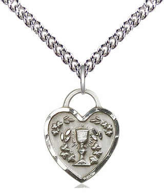 Sterling Silver Communion Heart Medal Religious Jewelry Engraved Catholic Saint Jewelry