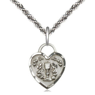 Sterling Silver Communion Heart Medal Religious Jewelry Engraved Catholic Saint Jewelry