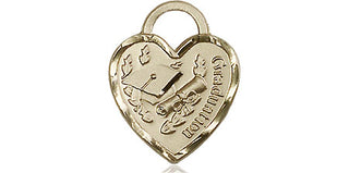 14kt Gold Graduation Heart Medal Engraved Catholic Saint Jewelry