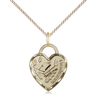 14kt Gold Graduation Heart Medal Engraved Catholic Saint Jewelry