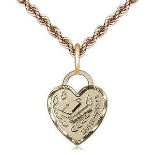 14kt Gold Graduation Heart Medal Engraved Catholic Saint Jewelry