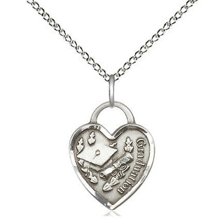 Sterling Silver Graduation Heart Medal Religious Jewelry Engraved Catholic Saint Jewelry
