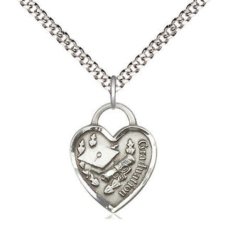 Sterling Silver Graduation Heart Medal Religious Jewelry Engraved Catholic Saint Jewelry