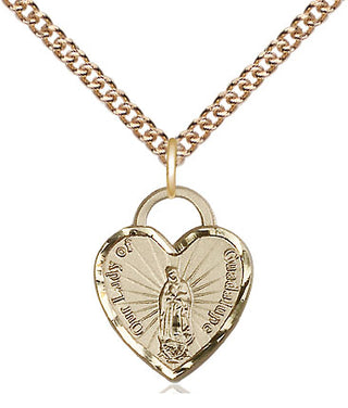 14kt Gold Filled Our Lady of Guadalupe Heart Medal Religious Jewelry