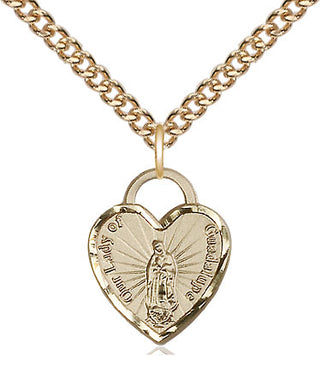 14kt Gold Filled Our Lady of Guadalupe Heart Medal Religious Jewelry