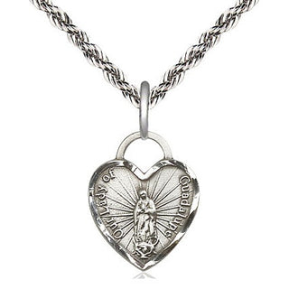 Sterling Silver Our Lady of Guadalupe Heart Medal Religious Jewelry