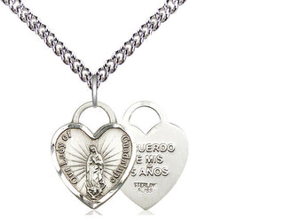 Sterling Silver Our Lady of Guadalupe Heart Medal Religious Jewelry
