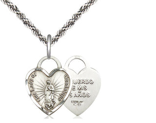 Sterling Silver Our Lady of Guadalupe Heart Medal Religious Jewelry