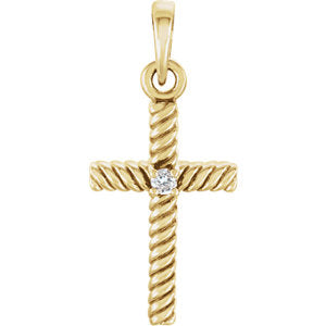 14K Gold .015 CTW Diamond 18.9x8.65 MM Rope Design Cross Pendant