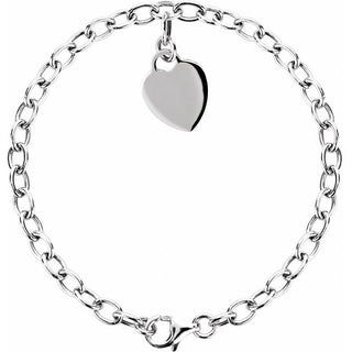 Sterling Silver Heart Charm 7.5" Bracelet 