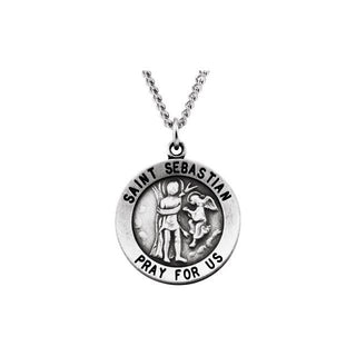 Sterling Silver 18 mm Round Saint Sebastian 18" Necklace