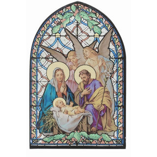 Nativity With Two Angels Litgl Glass Stand