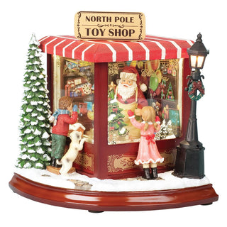 8-Inch Lighted Musical North Pole Toy Shop, Rotating Train