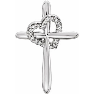 14K White .04 CTW Natural Diamond Heart & Cross Pendant 