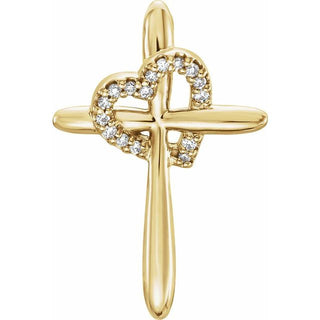 14K Yellow .04 CTW Natural Diamond Heart & Cross Pendant 