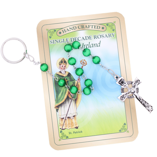 Single Decade Keychain Rosary with Classic Green Beads and Celtic Cross