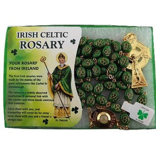 Irish Celtic Rosary with Shamrock Beads and gold-tone components