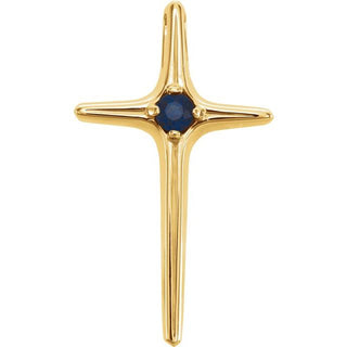 14K Yellow Natural Blue Sapphire Cross Pendant