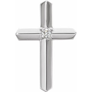 14K White .03 CT Natural Diamond Cross Pendant 
