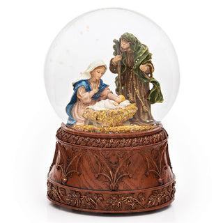 6.7-Inch Musical Holy Family Dome Carved Wood Base 120Mm Windup