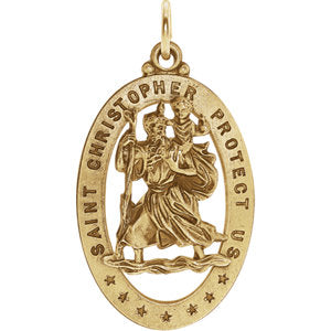14K Gold 21x15 MM Oval St. Christopher Medal