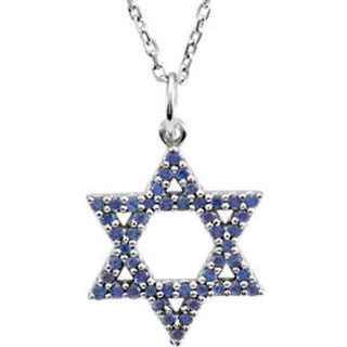 14K White Blue Sapphire Star of David 16" Necklace