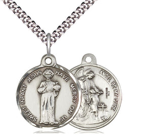 Sterling Silver Holy Child Jesus Pendant on an 24-inch Light Rhodium Heavy Curb Chain