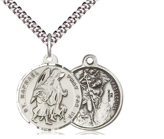Sterling Silver Saint Raphael the Archangel Pendant Necklace