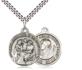 Sterling Silver Holy Family Pendant on an 24-inch Light Rhodium Heavy Curb Chain