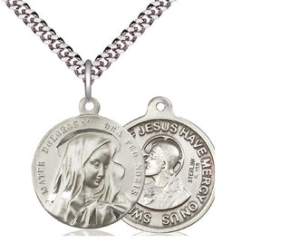 Sterling Silver Mater Dolorosa Pendant on an 24-inch Light Rhodium Heavy Curb Chain
