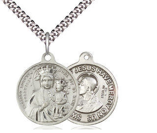 Sterling Silver Our Lady of Czestochowa Pendant on an 24-inch Light Rhodium Heavy Curb Chain