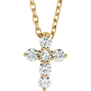 14K Gold 1/6 CTW Diamond Cross 16-18" Necklace