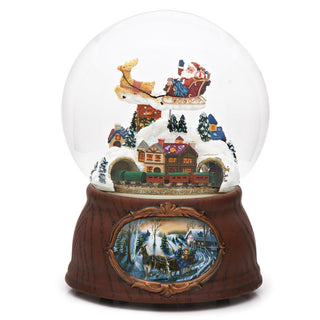 6-Inch Musical Santa & Train Dome Rotation - Wood Base 120Mm