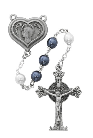Blue And Faux Pearl Glass Lourdes Water Rosary