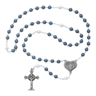 Blue And Faux Pearl Glass Lourdes Water Rosary