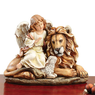 11.5-Inch Lion/Lamb With Angel Figurine Joseph's Studio